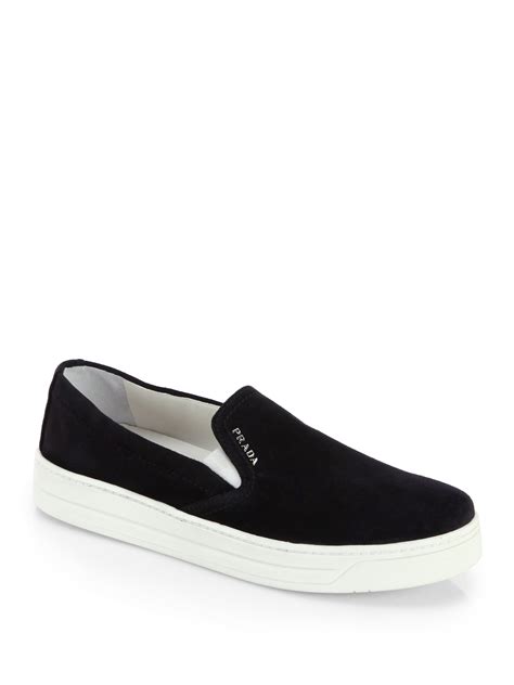 prada suede laceless sneakers|Prada suede slip on sneakers.